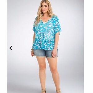 Torrid Light Blue Sheer Floral Blouse Size 3